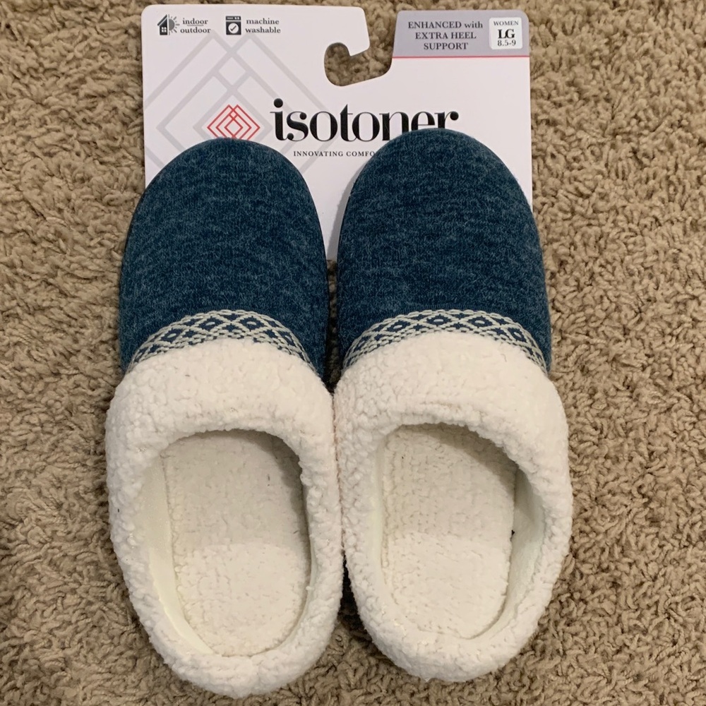 Isotoner Navy and Cream Slippers